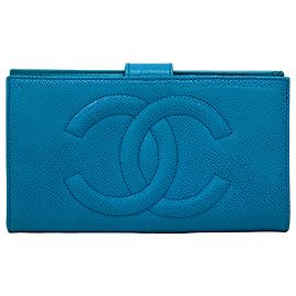 Portafoglio lungo da donna in pelle caviar Chanel blu Blu