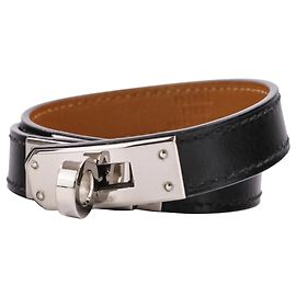 Bracciale Kelly Double Tour in pelle Strand Hermès Nero Argento