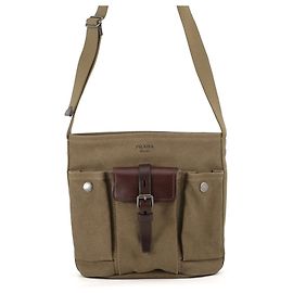 Bolsa de ombro Prada Route em lona e couro Caqui