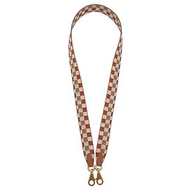 Hermès Alça Maxi Quadrille em couro de bezerro Swift Marrom Branco Outro Azul claro