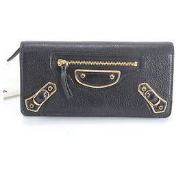Balenciaga Classic Metallic Edge Money Long Wallet Black Metallic