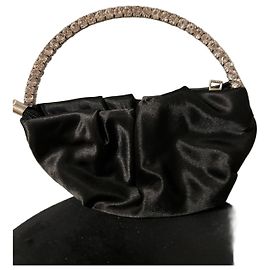 Autre Marque True Decadence Black Satin Crystal Handle Handbag Black