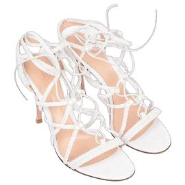 Gianvito Rossi Braided Lace-Up High-Heel Sandals White