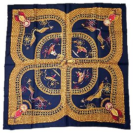 Hermès Voitures Paniers Seidentuch 89cm Schwarz Golden