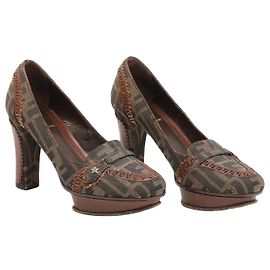 Fendi Zucca Monogram Canvas Platform Pumps Brown