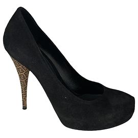 Fendi Black Suede FF Monogram Pumps Black