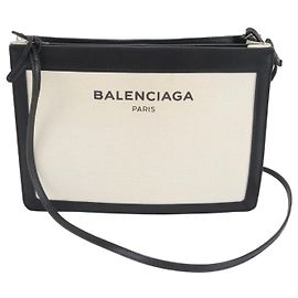 Balenciaga Navy Pochette Leather Shoulder Bag Black Beige