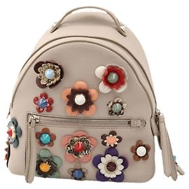 Fendi By The Way Floral Leather Backpack Multiple colors Beige
