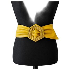 Cinturón Saint Laurent Rive Gauche en cuero amarillo con hebilla hexagonal con tachuelas Amarillo