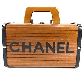 Bolsa de Vanity Chanel Vintage CC Coco Mark Logo Marrom Preto