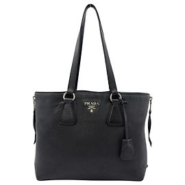 Prada Black Leather Women's Tote Bag Black