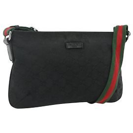 Borsa a Spalla GUCCI Web Sherry Line GG Canvas Nero Rosso Verde 189749 Auth 179252 Nero Rosso Verde