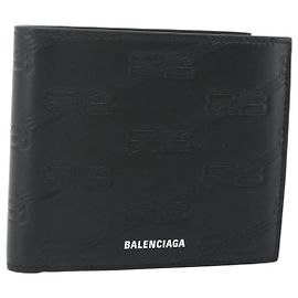 BALENCIAGA Compact Wallet Leather Black 721940 Auth 179338A Black