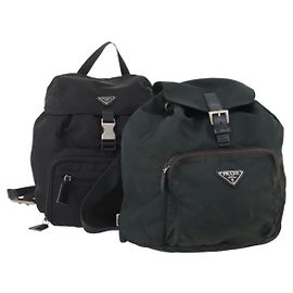 PRADA Backpack Nylon 2 Set Black Khaki Auth bs34889 Black Khaki