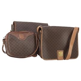 Céline Borsa a Spalla CELINE Macadam Canvas PVC Pelle 3 Set Marrone Auth 177933 Marrone