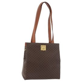 Céline CELINE Macadam Canvas Tote Bag PVC Leather Brown Gold Auth 180188 Brown Golden