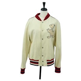 GUCCI Disney Collaboration Donald Duck Jacket Leather 46 462143 Auth 178547SM Beige