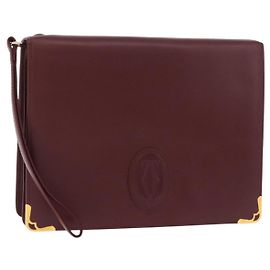 Pochette CARTIER Must Line en cuir Bordeaux Or Auth 180014 Doré Bordeaux