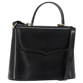 SAINT LAURENT Hand Bag Leather 2way Black Gold Auth 180103 Black Golden