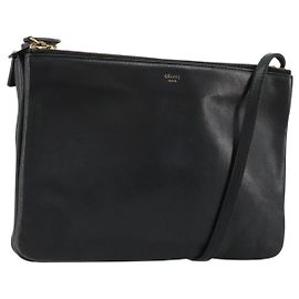 Céline Borsa a Spalla Trio CELINE in Pelle Nera e Oro Auth mr2435 Nero D'oro