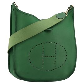 Hermès Borsa a Spalla HERMES Evelyn GM in Pelle Verde Oro Auth bs34987A D'oro Verde