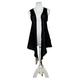 Vintage Issey Miyake Woll-Wickel-Top Schwarz Creme M Schwarz
