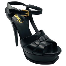 Sandali con plateau Tribute in pelle nera Saint Laurent Nero