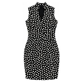Vestido sem mangas em crepe de seda Akris Punto com estampa de bolinhas preto / branco Preto