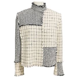Akris Punto Tweed-Jacke mit Fransen Elfenbein / Schwarz / Weiß Beige
