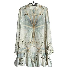 Alexander McQueen Robe en Soie Imprimé Papillon FW2018 Blanc Beige Vert