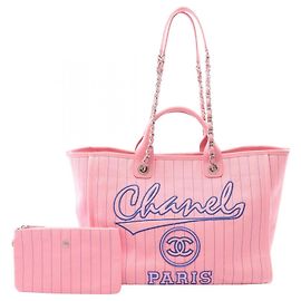 Sac cabas large Chanel Deauville Rose Bleu