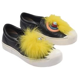 Fendi Monster Sneaker Slip-on Pelle Nera Nero Giallo