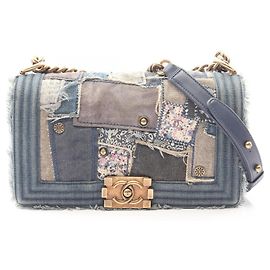 Borsa a Spalla Chanel Boy Patchwork Blu Multicolore