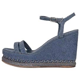 Chanel Blue Denim Wedge Sandals, Size 39.5 pre-owned Other