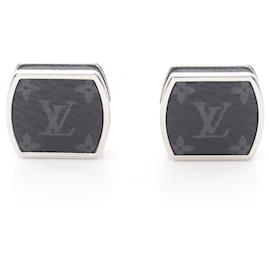 Gemelos Louis Vuitton Monogram Eclipse Preto Prata Monograma