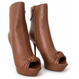 Sergio Rossi Botas de Cano Curto Abertas Couro Tabaco IT 40 Marrom