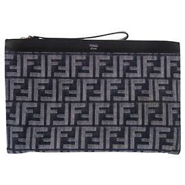 Fendi Zucca Pattern Clutch Bag Black Navy blue