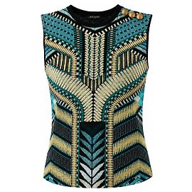Top senza maniche con stampa geometrica e bottoni dorati Balmain Multicolore