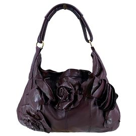 Valentino Garavani Plum Leather Rose Hobo Shoulder Bag Dark red