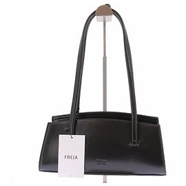 Autre Marque FREJA Black Leather Double Handle Bag Black
