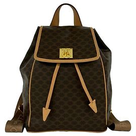 Céline Mochila Celine Vintage Macadam Blazon Triomphe de couro Marrom