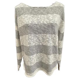 Autre Marque Pull Esthème Paris rayé en coton et lin Blanc Gris