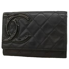 Carteira Chanel Cambon em pele de cordeiro preta Preto