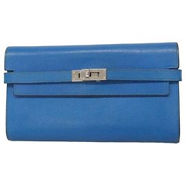 Hermès Hermes Kelly Long Wallet in Blue Epsom Leather Blue