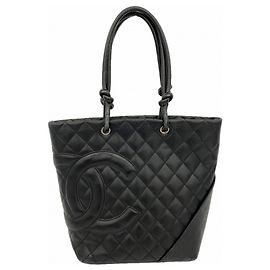 Sac cabas Chanel Cambon en agneau noir Noir