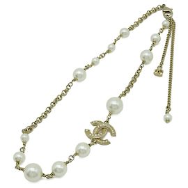 Colar Coco Mark de pérolas falsas Chanel Dourado Cru