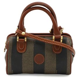 Fendi Pequin Handbag Black Khaki Light Brown Leather Black Khaki Light brown
