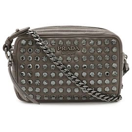 Bolsa de Ombro Prada Vitelio Phenix Rhinestone Cinza