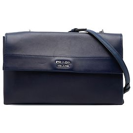 Borsa a tracolla Prada Blue Soft Calf Double Turnlock Blu Blu scuro