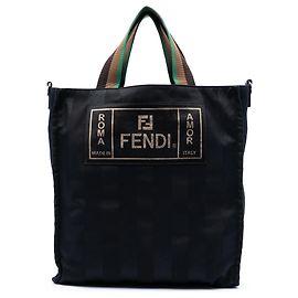 Fendi Black Pequin Nylon Roma Amor Tote Black